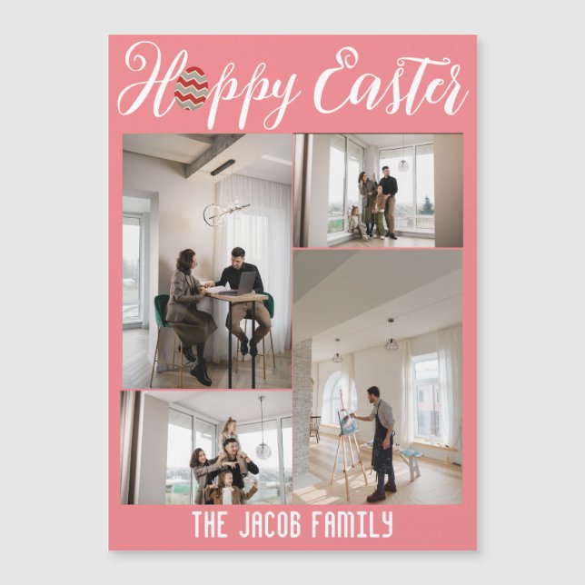 Glad påsk familj, påsk fyra fotokollage  (Framsida)