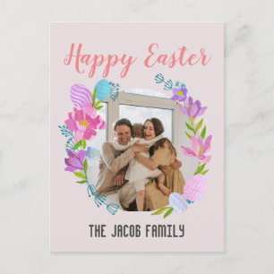 Glad påsk familj,påskhare familj ett foto helg vykort