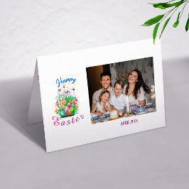 Glad Påsk Familjefoto Vikbar Högtidskort Helgkort