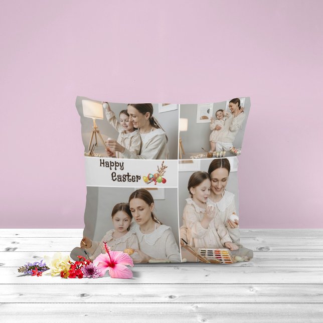 Glad påsk-familjfoto Dekorativ kudde (Skapare uppladdad)