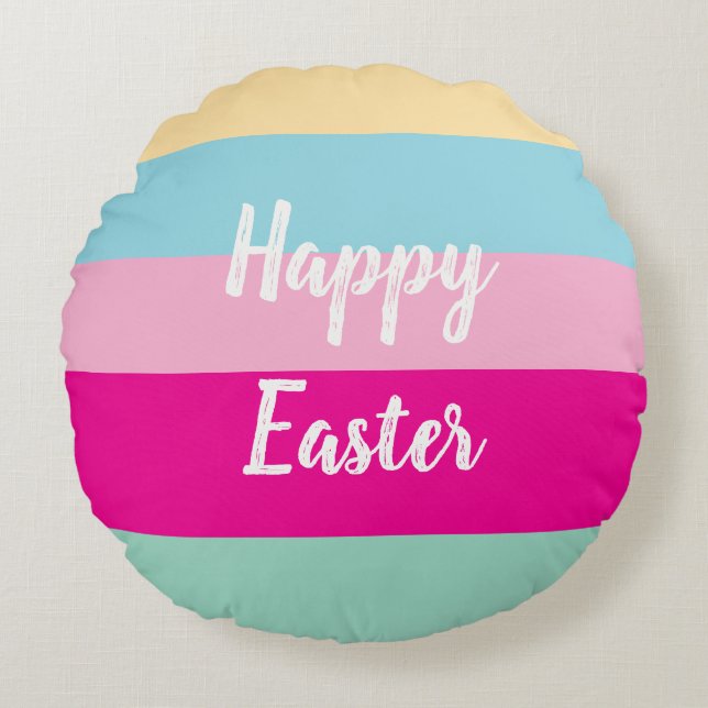 Glad påsk Färgfull Rand Mönster Dekorativ kudde (Framsidan)