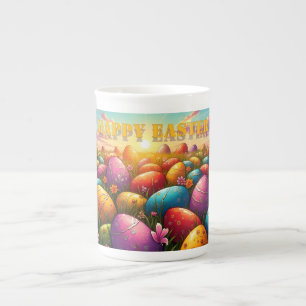 Glad Påsk Färgglada Ägg i Vår Äng Benporslin Mugg