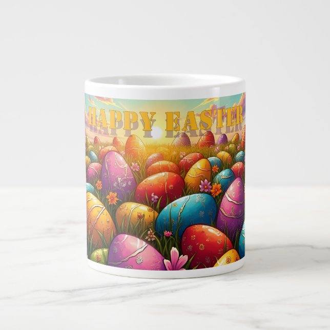 Glad Påsk Färgglada Ägg i Våräng Jumbo Mugg (Framsidan)