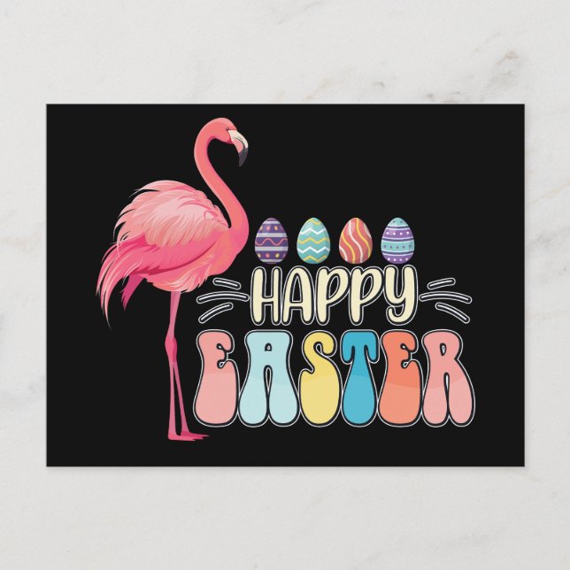 Glad påsk Flamingo Bunny Egg Basket Vykort (Framsida)