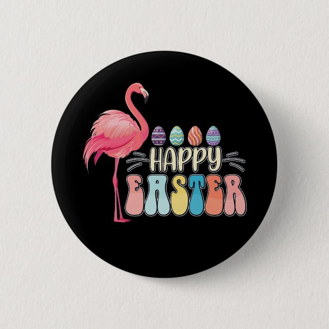 Glad påsk Flamingo Kanin Ägg Korg Knapp (Framsida)
