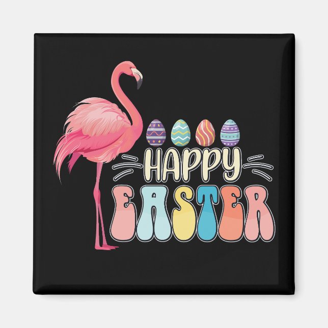 Glad påsk Flamingo Kanin Ägg Korg Magnet (Framsidan)