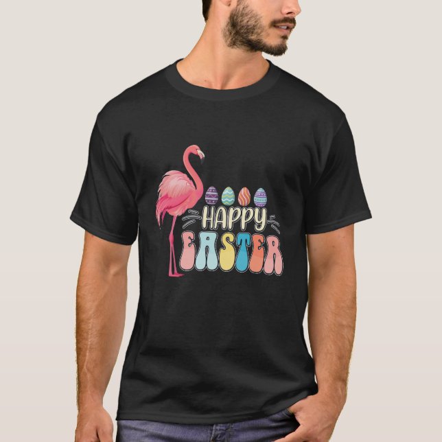 Glad påsk Flamingo Kanin Ägg Korg T Shirt (Framsida)