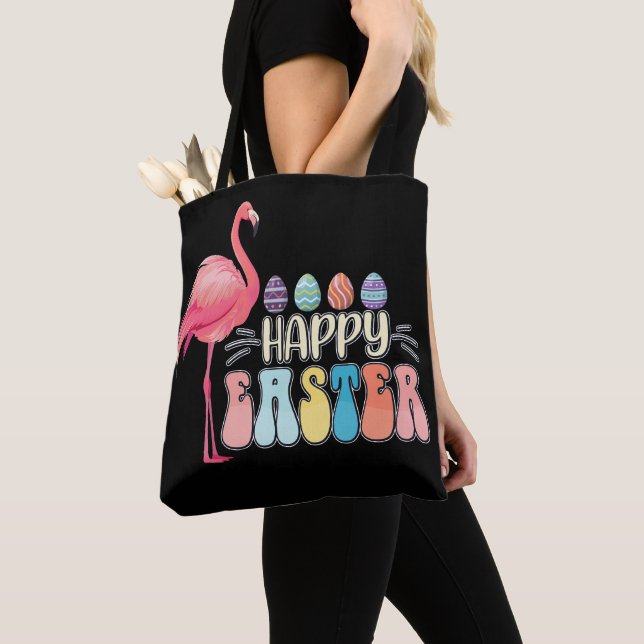 Glad påsk Flamingo Kanin Ägg Korg Tygkasse (Närbild)