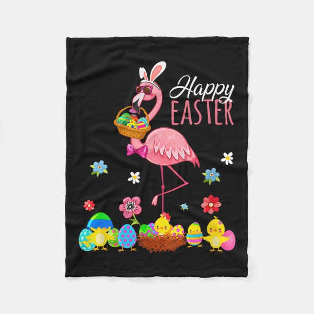 Glad påsk Flamingo med Påskägg Bysket Hunti Fleecefilt (Framsidan)