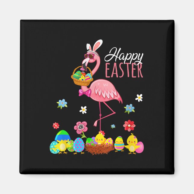 Glad påsk Flamingo med Påskägg Bysket Hunti Magnet (Framsidan)