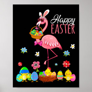 Glad påsk Flamingo med Påskägg Bysket Hunti Poster