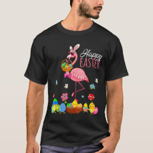 Glad påsk Flamingo med Påskägg Bysket Hunti T Shirt