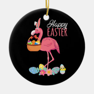Glad påsk Flamingo med Påskägget Basket Julgransprydnad Keramik