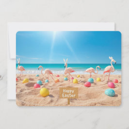 Glad påsk Flamingo påskäggsjakt på stranden Julkort