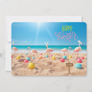 Glad påsk Flamingo påskäggsjakt på stranden Julkort