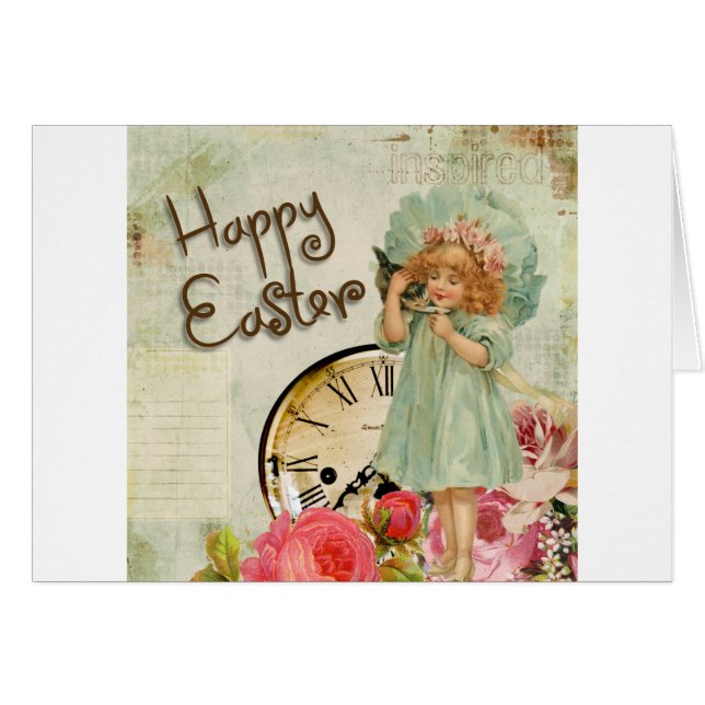 glad påsk flicka hälsningskort (Framsidan Horizontal)