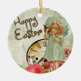 glad påsk flicka julgransprydnad keramik
