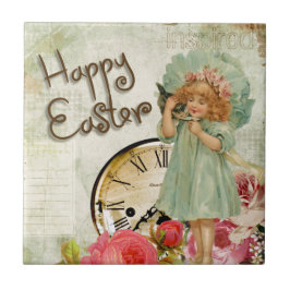 glad påsk flicka kakelplatta