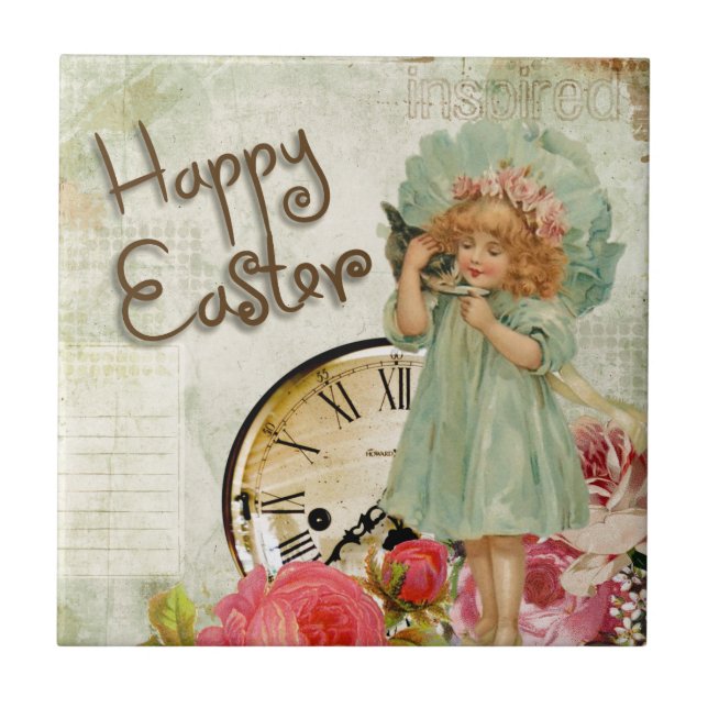 glad påsk flicka kakelplatta (Framsidan)
