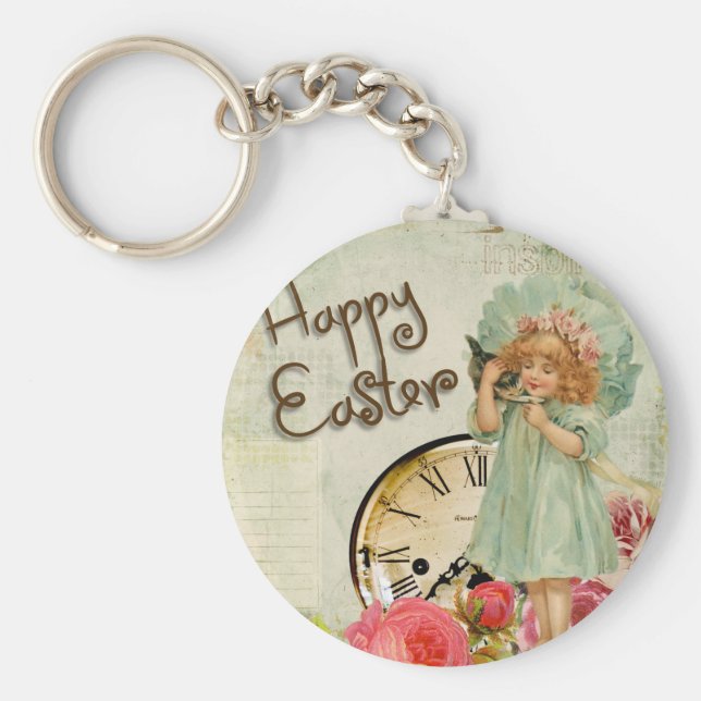 glad påsk flicka nyckelring (Framsidan)