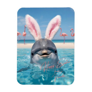 Glad påsk Florida Strand Flamingos och Delfin Magnet