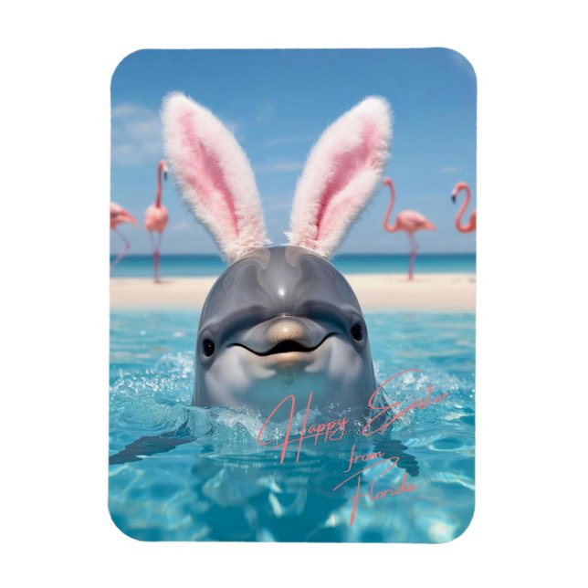 Glad påsk Florida Strand Flamingos och Delfin Magnet (Vertikal)