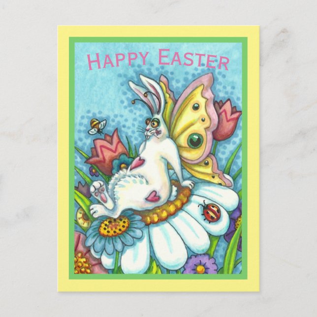 GLAD PÅSK FLUTTERBUN RABBIT, FUNNY BUNNY FAIRY VYKORT (Framsida)