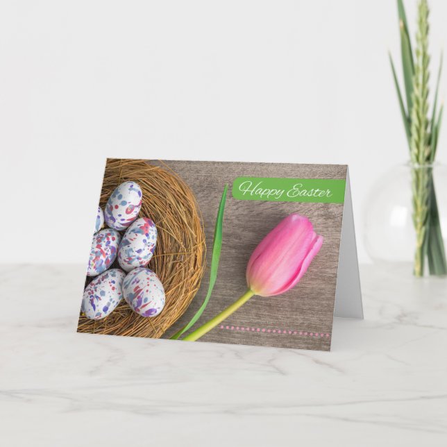 Glad påsk för alla Rosa Tulip och ägg Helgkort (Framsida)