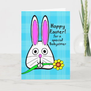 Glad påsk för barnvakt, Cute Bunny och Flower Helgkort