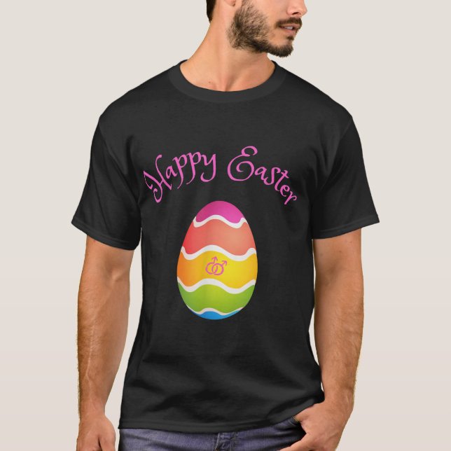 Glad påsk för gay manar med påskägg i regnbo t shirt (Framsida)