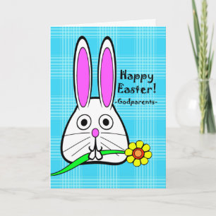Glad påsk för Godföräldrar, Cute Rabbit Flower Helgkort