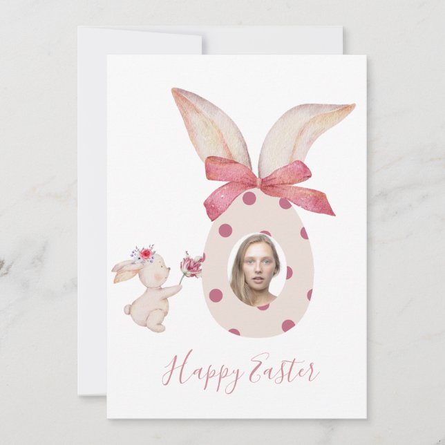 glad påsk foto pastell rosa julkort (Framsida)