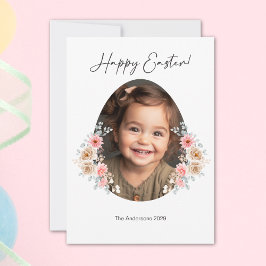 Glad påsk-fotokort med Blommigt Egg Ram Julkort