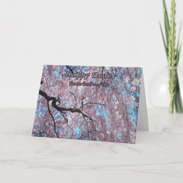 Glad påsk från båda av oss rosa körsbärblommar helgkort (Framsida)