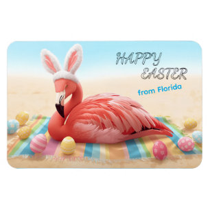 Glad påsk från Florida Flamingo Bunny på stranden Magnet