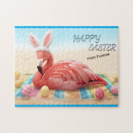 Glad påsk från Florida Flamingo Bunny på stranden Pussel
