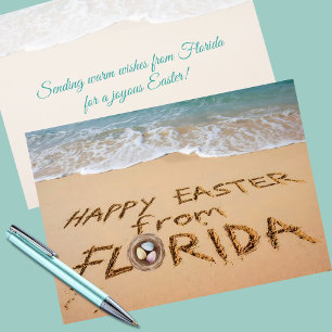 Glad påsk från Florida skrivet i sanden Julkort