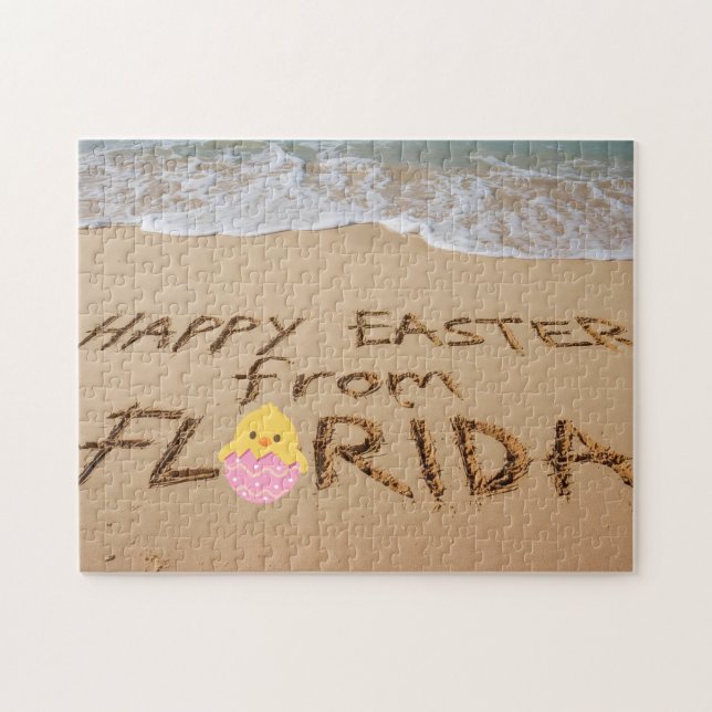 Glad Påsk från Florida Skrivet i sanden Pussel (Horisontell)