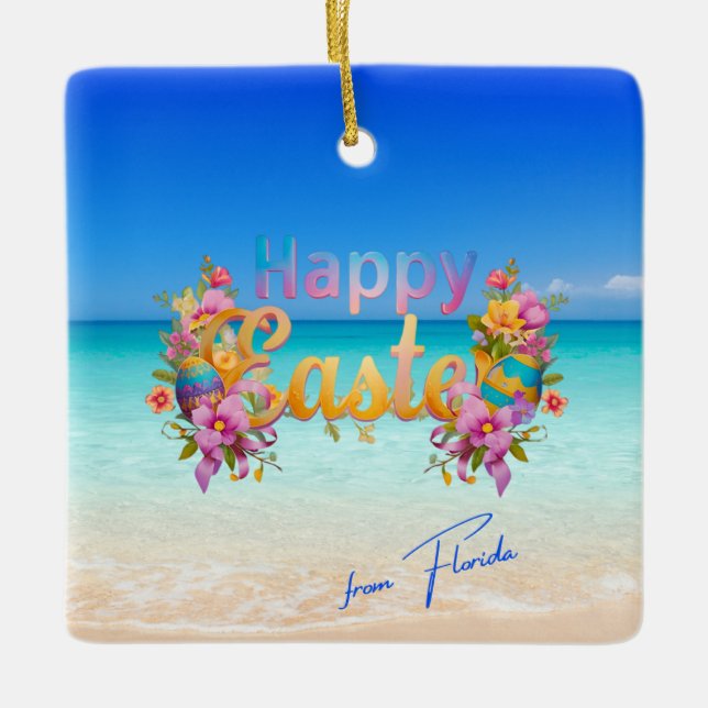 Glad påsk från Florida Tropical Beach Julgransprydnad Keramik (Framsida)