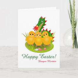 Glad påsk från tre chickar och draken Mons Helgkort