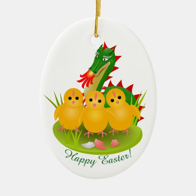 Glad påsk från tre chickar och draken Mons Julgransprydnad Keramik (Framsidan)