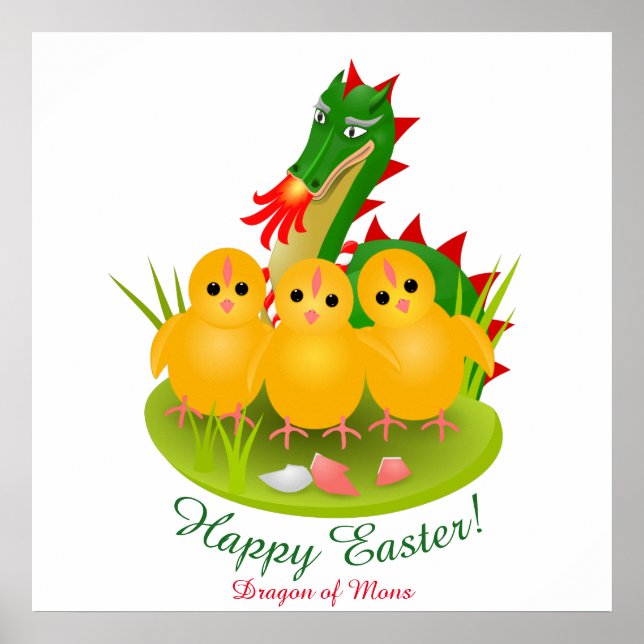 Glad påsk från tre chickar och draken Mons Poster (Framsidan)