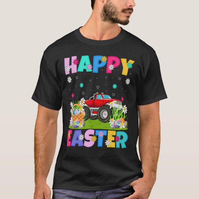 Glad påsk Funny Blommigt Monster Lastbil Påsk Sol T Shirt (Framsida)