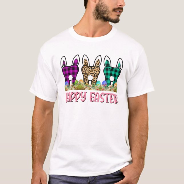 Glad påsk Funny Bunny Tooth Öron Leopard Kids M T Shirt (Framsida)