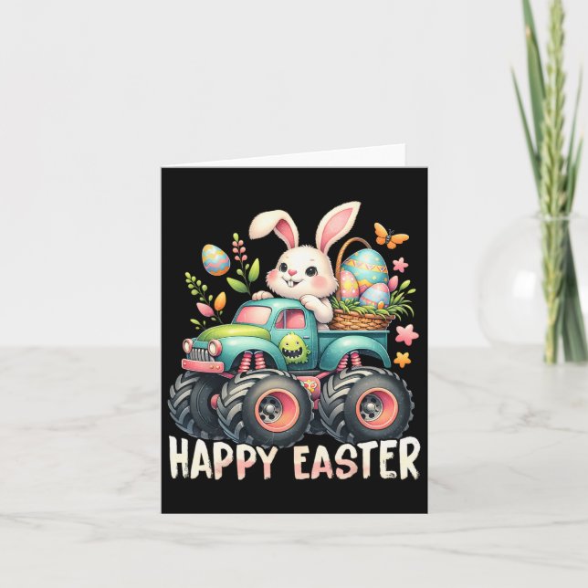 Glad påsk Funny Construction Lastbilar Kids Bunny Kort (Framsida)