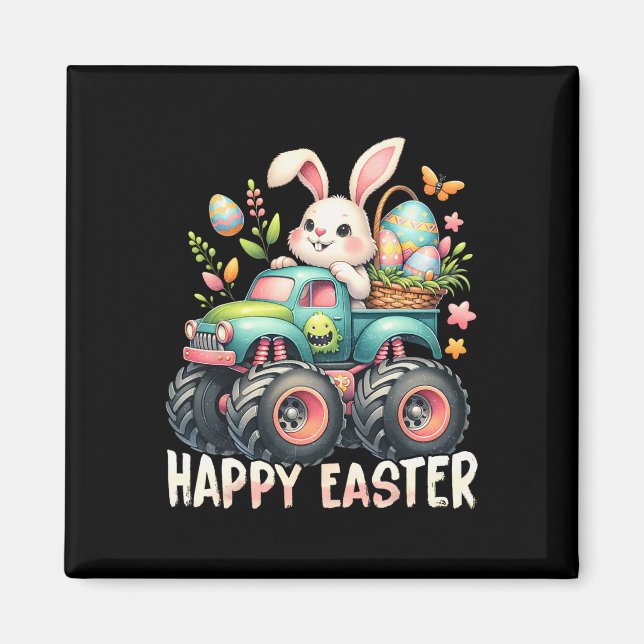 Glad påsk Funny Construction Lastbilar Kids Bunny Magnet (Framsidan)