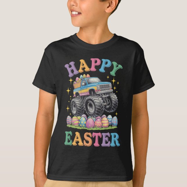 Glad påsk Funny Monster Lastbil Crush Eggs T Shirt (Framsida)