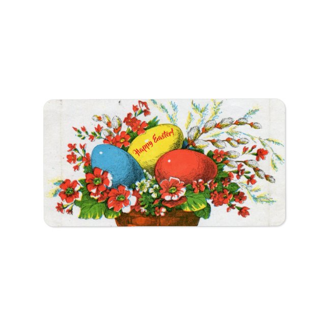 Glad påsk! Gammal vykort, ägg, målad, vide Adressetikett (Framsidan)