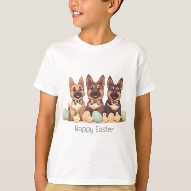 Glad påsk German Shepherd Hundar T Shirt (Framsida)