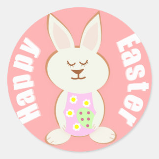 Glad påsk Girl Bunny Stickers Runt Klistermärke